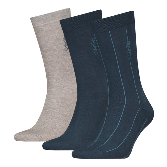 Calvin Klein 3 Pack Giftboxed Classic Mens Crew Socks Navy/Grey