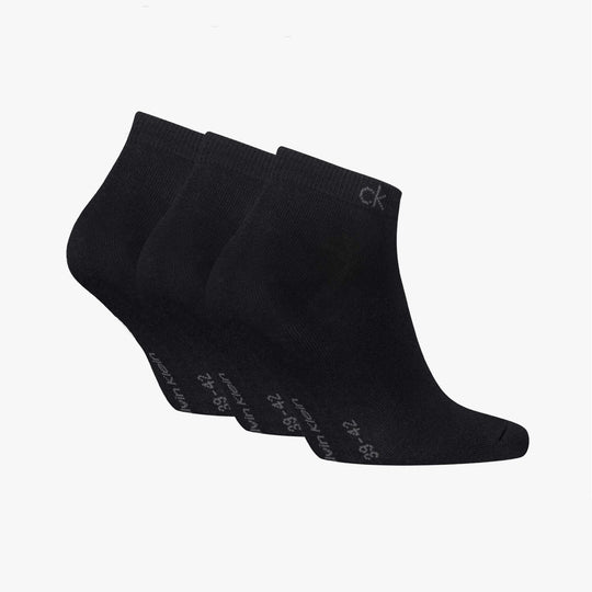 Calvin Klein 3 Pack Sneaker Mens Socks Black side view showcasing three pairs of black ankle socks.