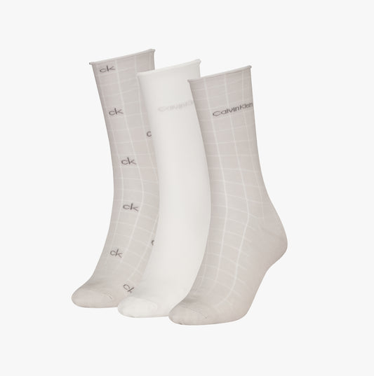 Calvin Klein 3 Pack Giftbox Grid Womens Socks Light Grey