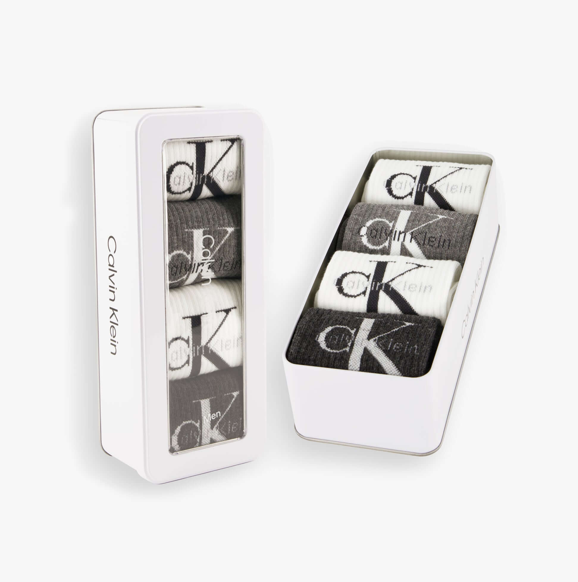 Calvin Klein 4 Pack Giftbox Monologue Mens Socks Grey Melange/White