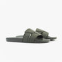 Calvin Klein POOL SLIDE DOUBLE T Mens Sliders Dark Olive side view showing lightweight synthetic upper and flat rubber sole.