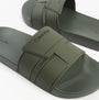 Calvin Klein POOL SLIDE DOUBLE T Mens Sliders Dark Olive side view of sliders with synthetic upper and rubber sole.