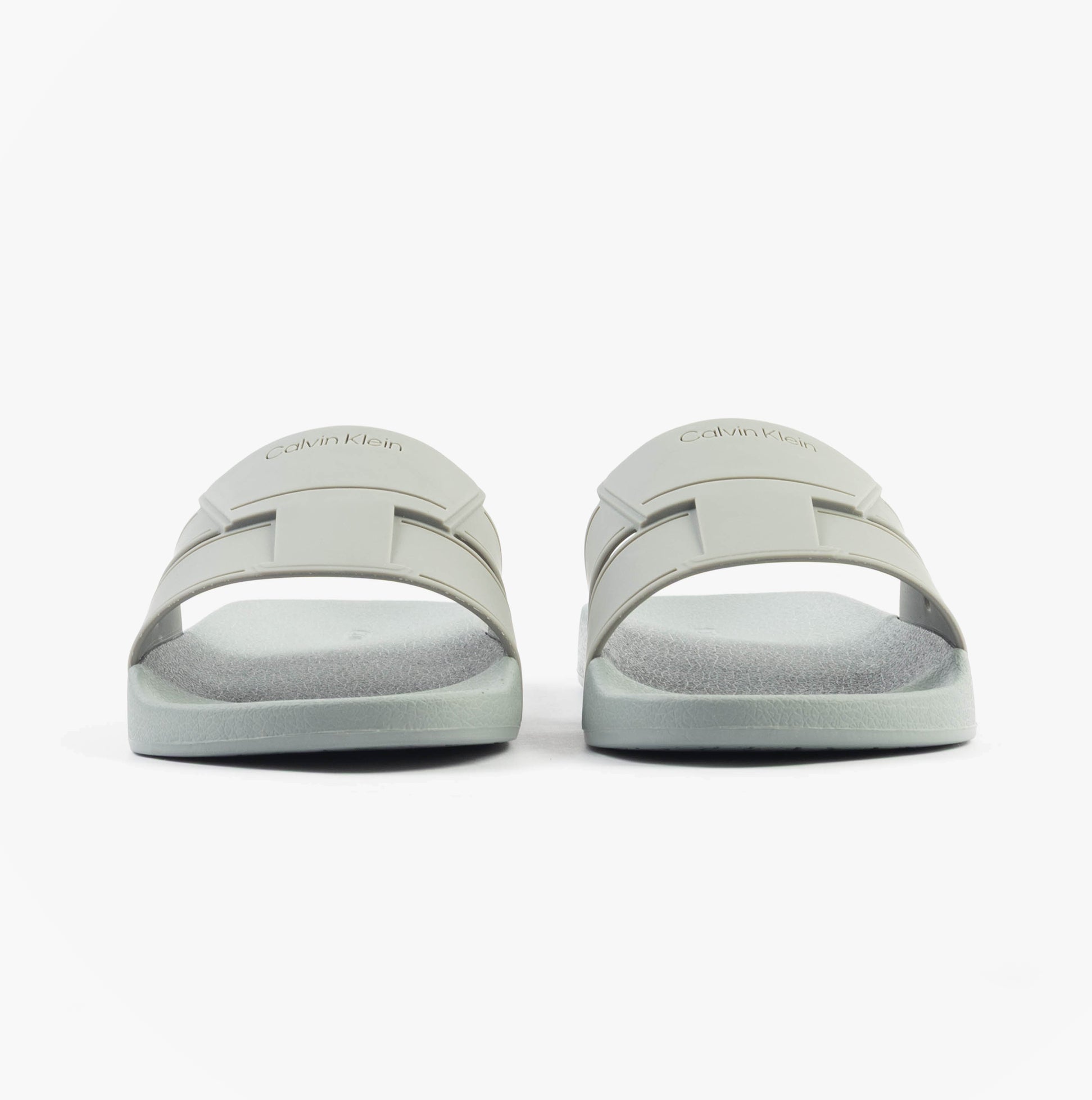 Calvin Klein POOL SLIDE DOUBLE T Mens Sliders Granite Road front view showing lightweight synthetic design.