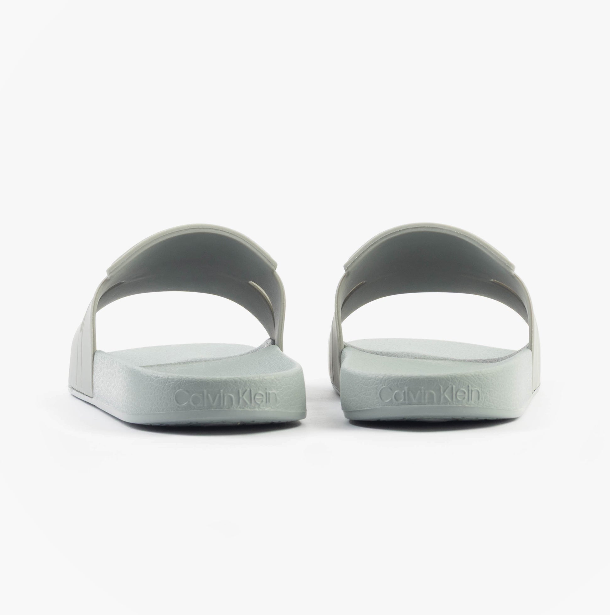 Calvin Klein POOL SLIDE DOUBLE T Mens Sliders Granite Road back view showing lightweight synthetic design.