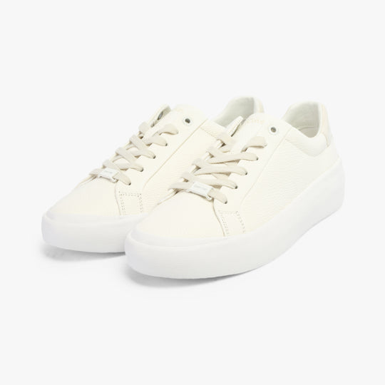 Calvin Klein VULCANISED LACE UP Womens Trainers White/Dk Ecru side view of casual lace-up shoes in white leather.
