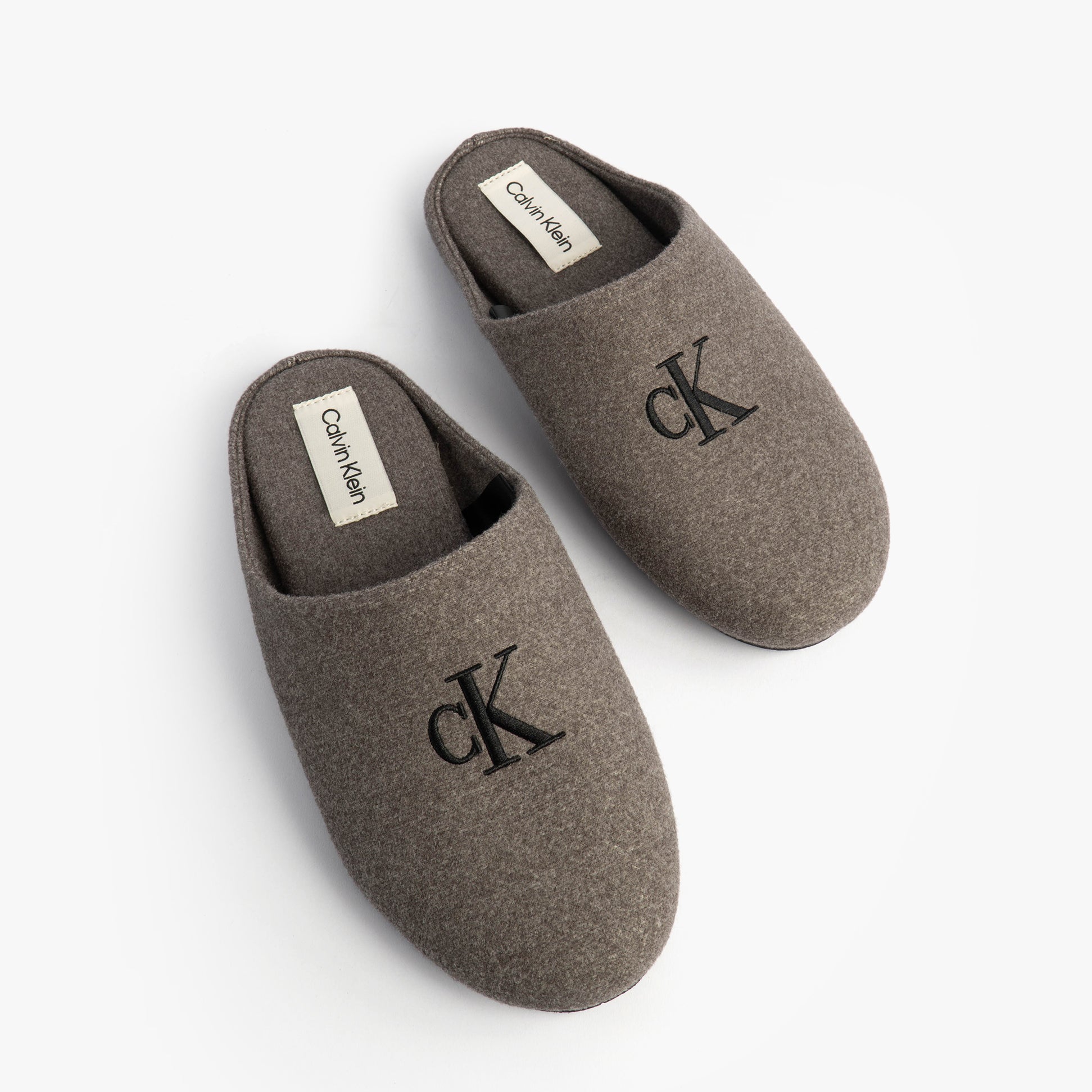 Calvin Klein Mens HOME Felt Signature Logo Mule Slippers Grey