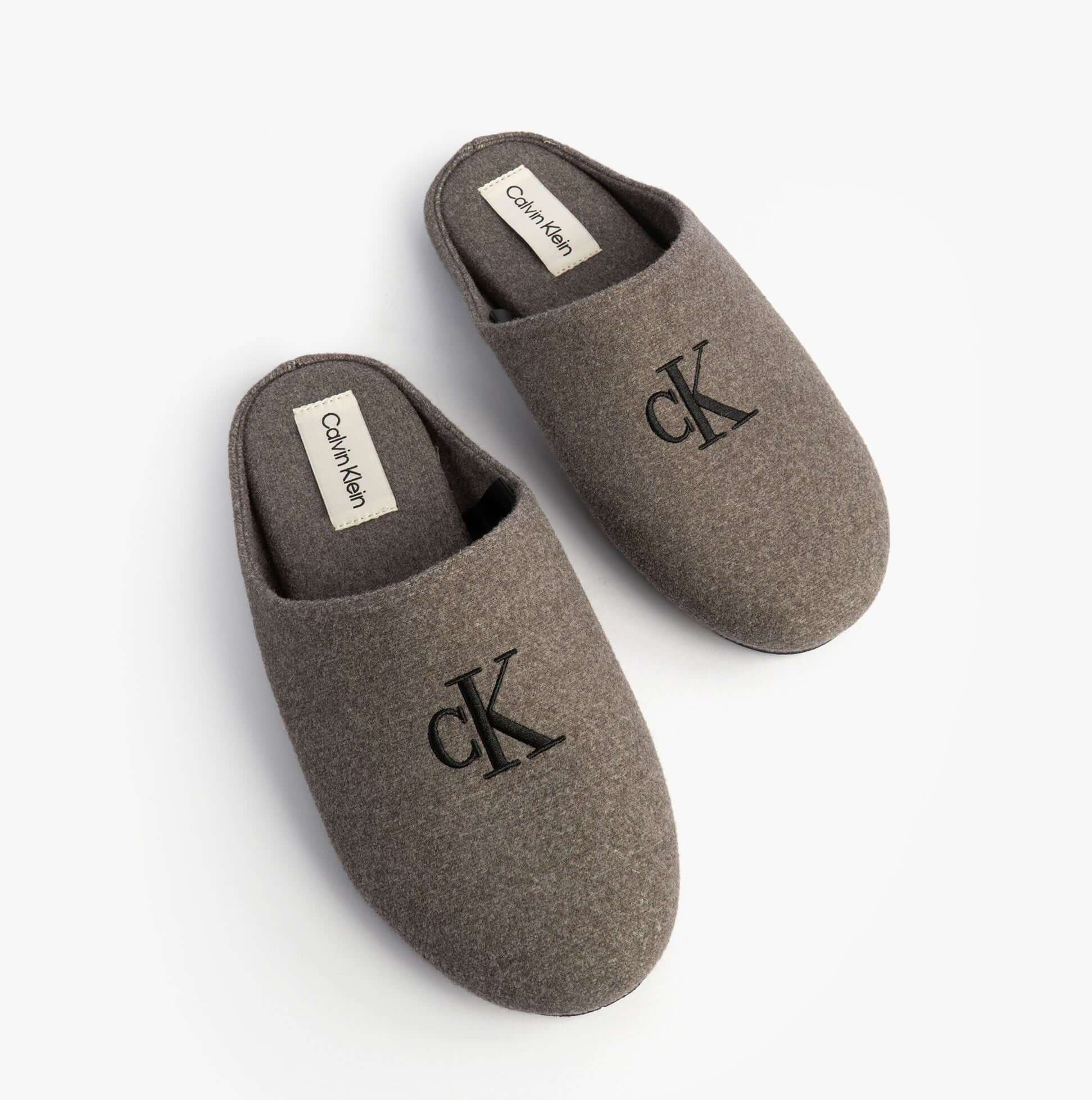Calvin Klein Mens HOME Felt Signature Logo Mule Slippers Grey