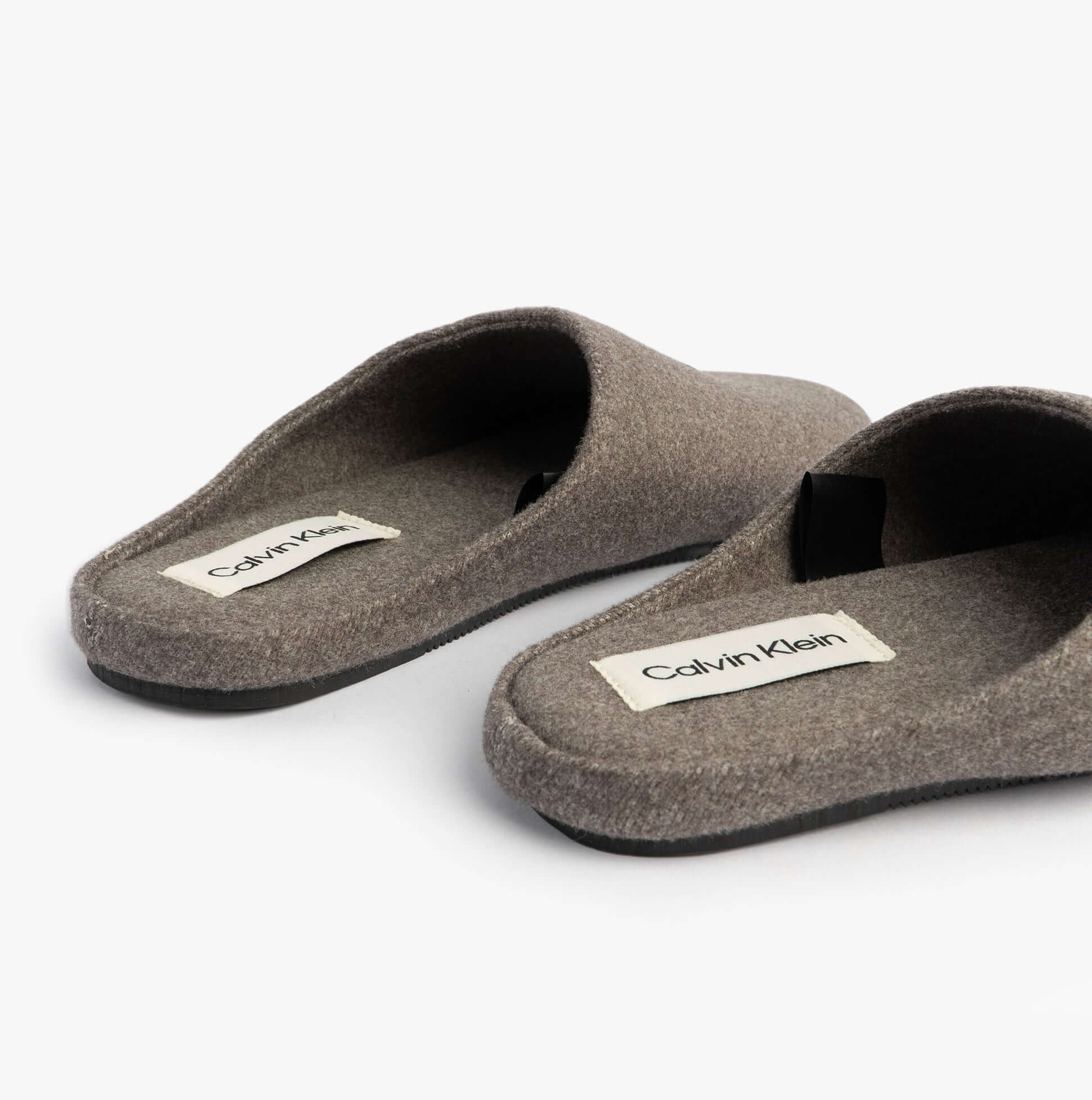 Calvin Klein Mens HOME Felt Signature Logo Mule Slippers Grey