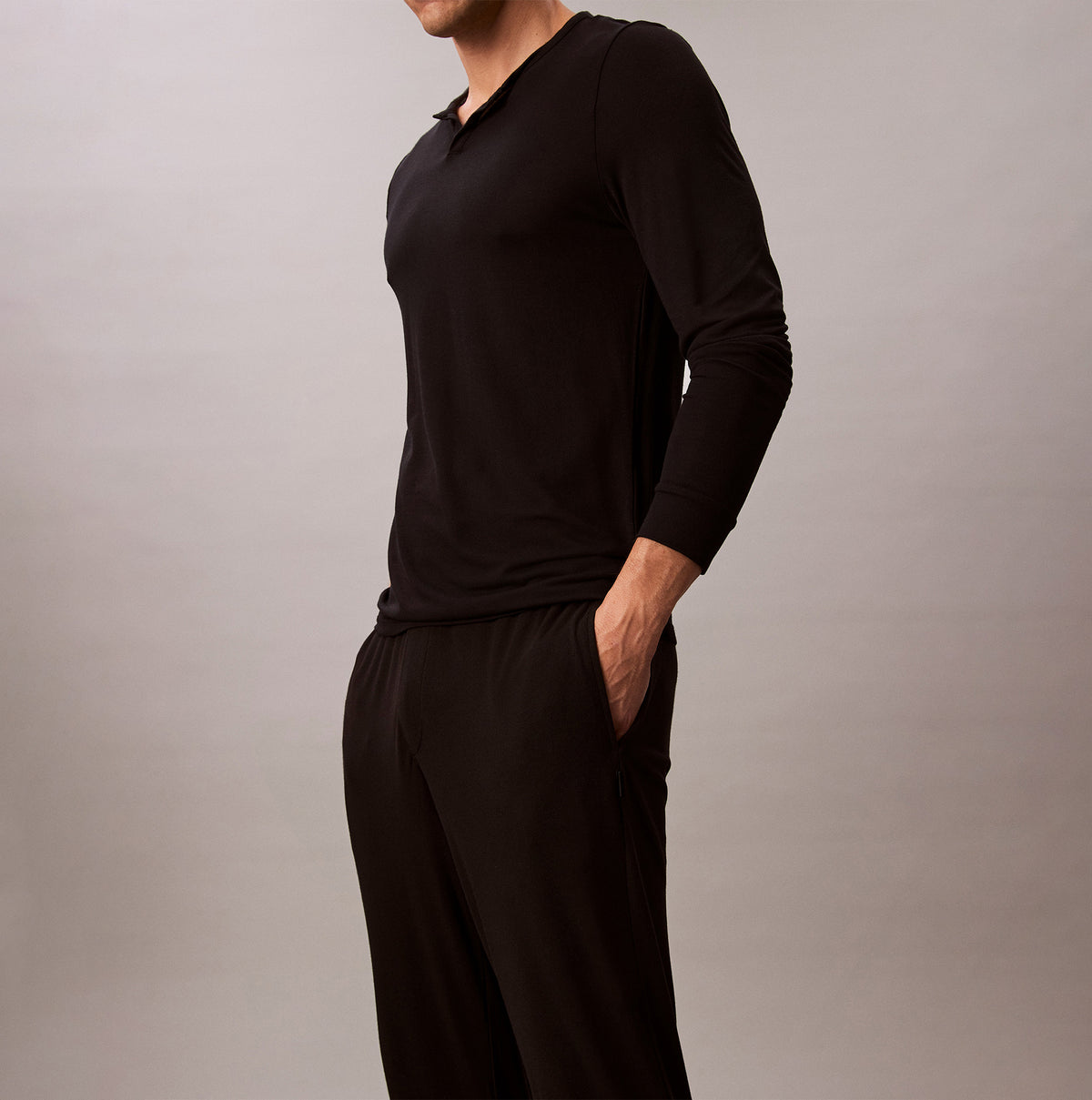 Calvin Klein ULTRA SOFT MODAL Mens Lounge Bottoms Black side view featuring comfortable fit and side seam pockets.