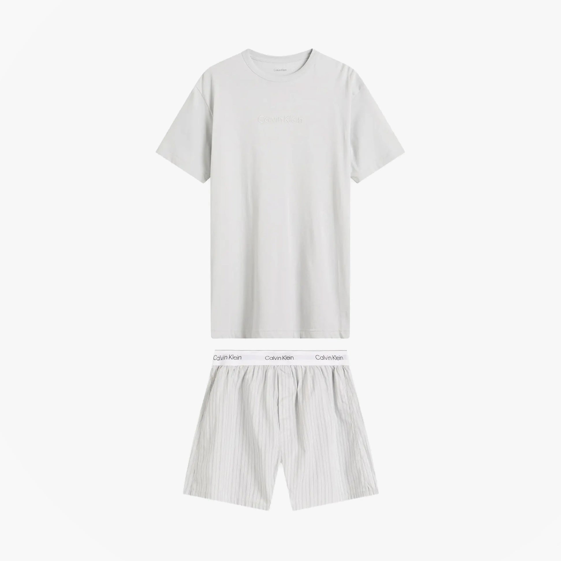 Calvin Klein CREW POPLIN Mens T-Shirt & Boxer Shorts Set Grey