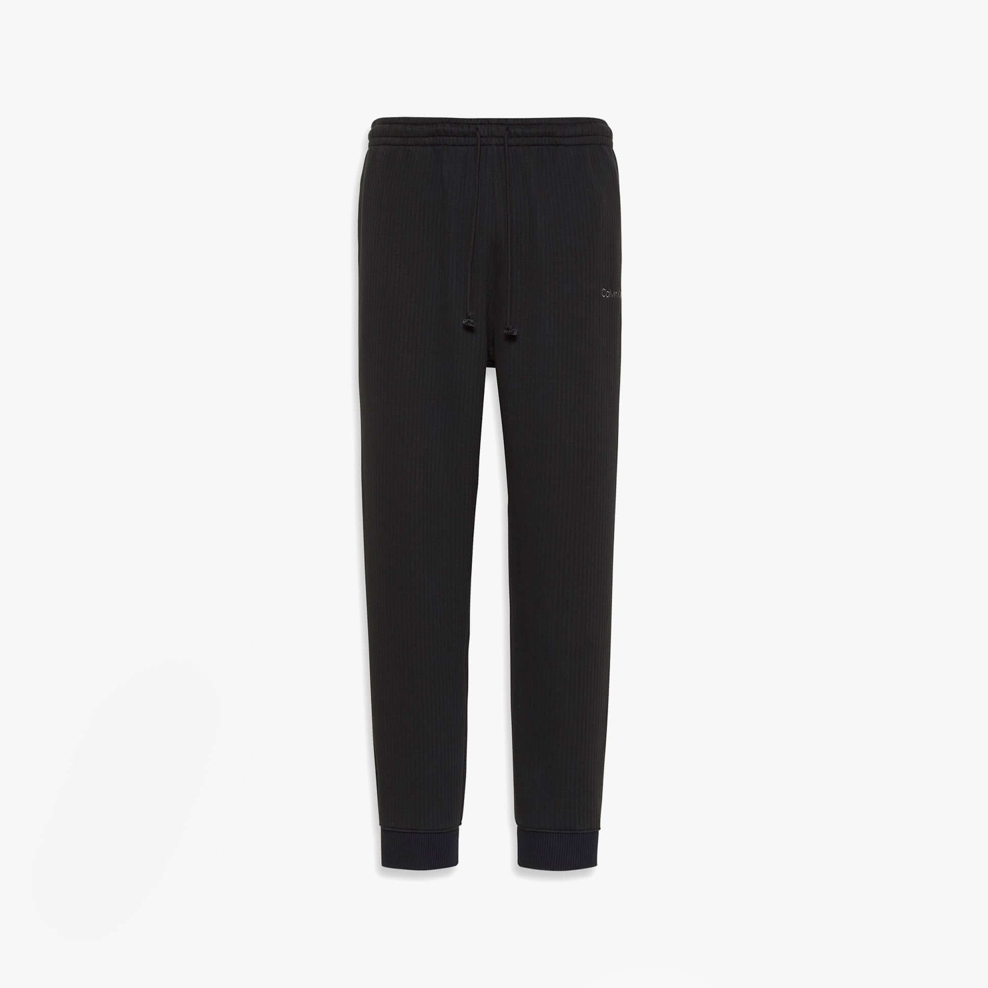 Calvin Klein QUILTED JOGGER Mens Joggers Black front view showing elastic waistband and cuffed ankles