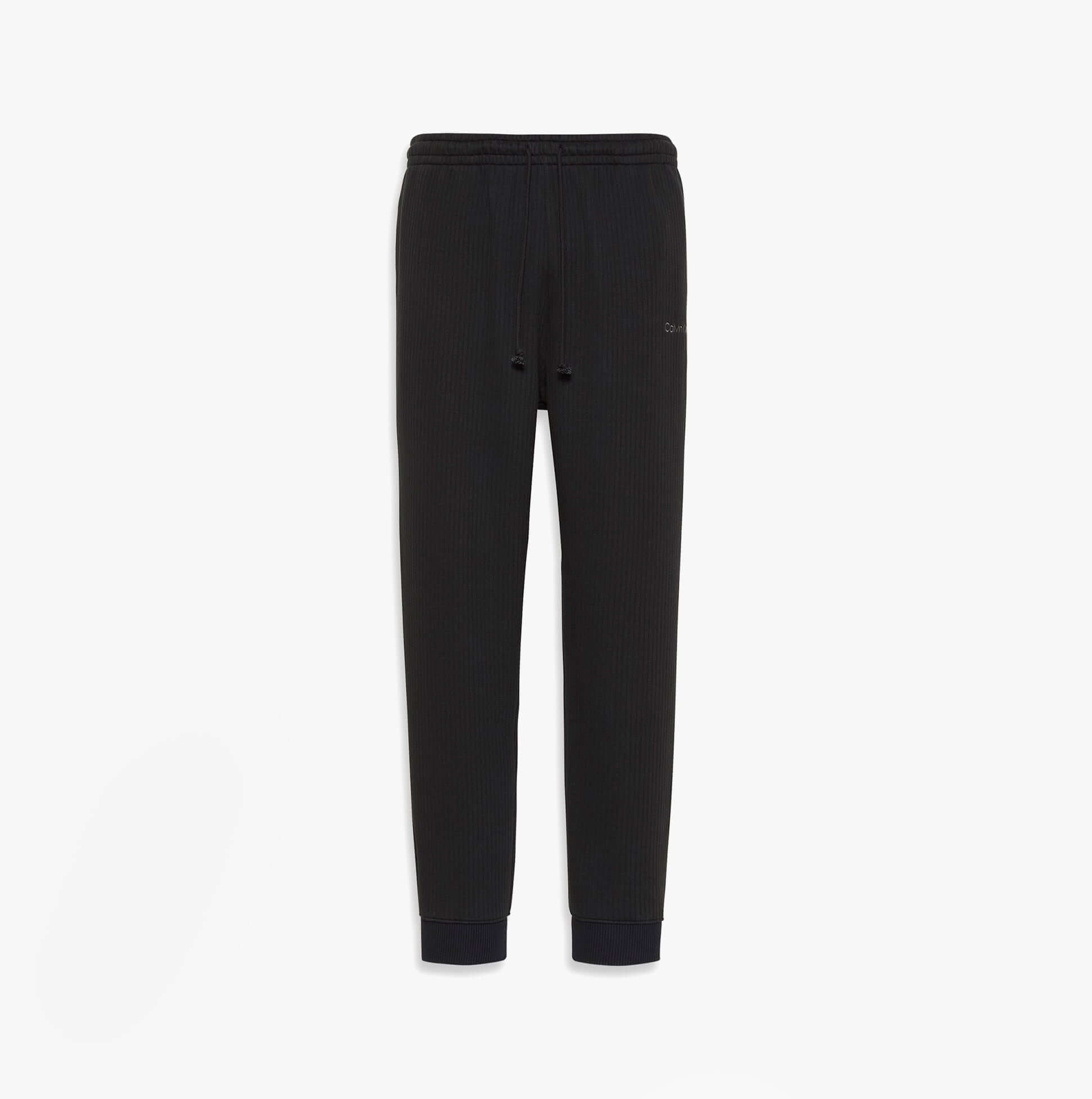 Calvin Klein QUILTED JOGGER Mens Joggers Black front view showing elastic waistband and cuffed ankles