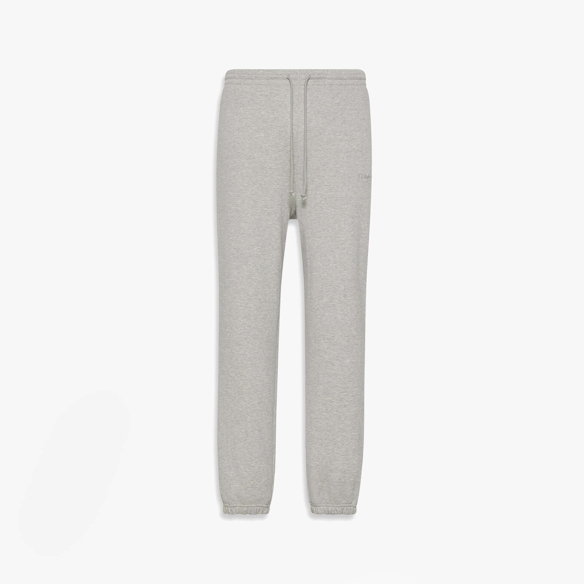 Calvin Klein JOGGER Mens Grey Heather front view showing comfortable fit in soft cotton blend fabric.