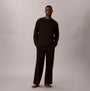 Calvin Klein LS TEE PANT SET Mens Black front view featuring long sleeves and relaxed fit, made from 100% cotton.