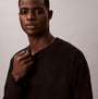 Calvin Klein LS TEE PANT SET Mens Black front view featuring a model in a black long sleeve tee.