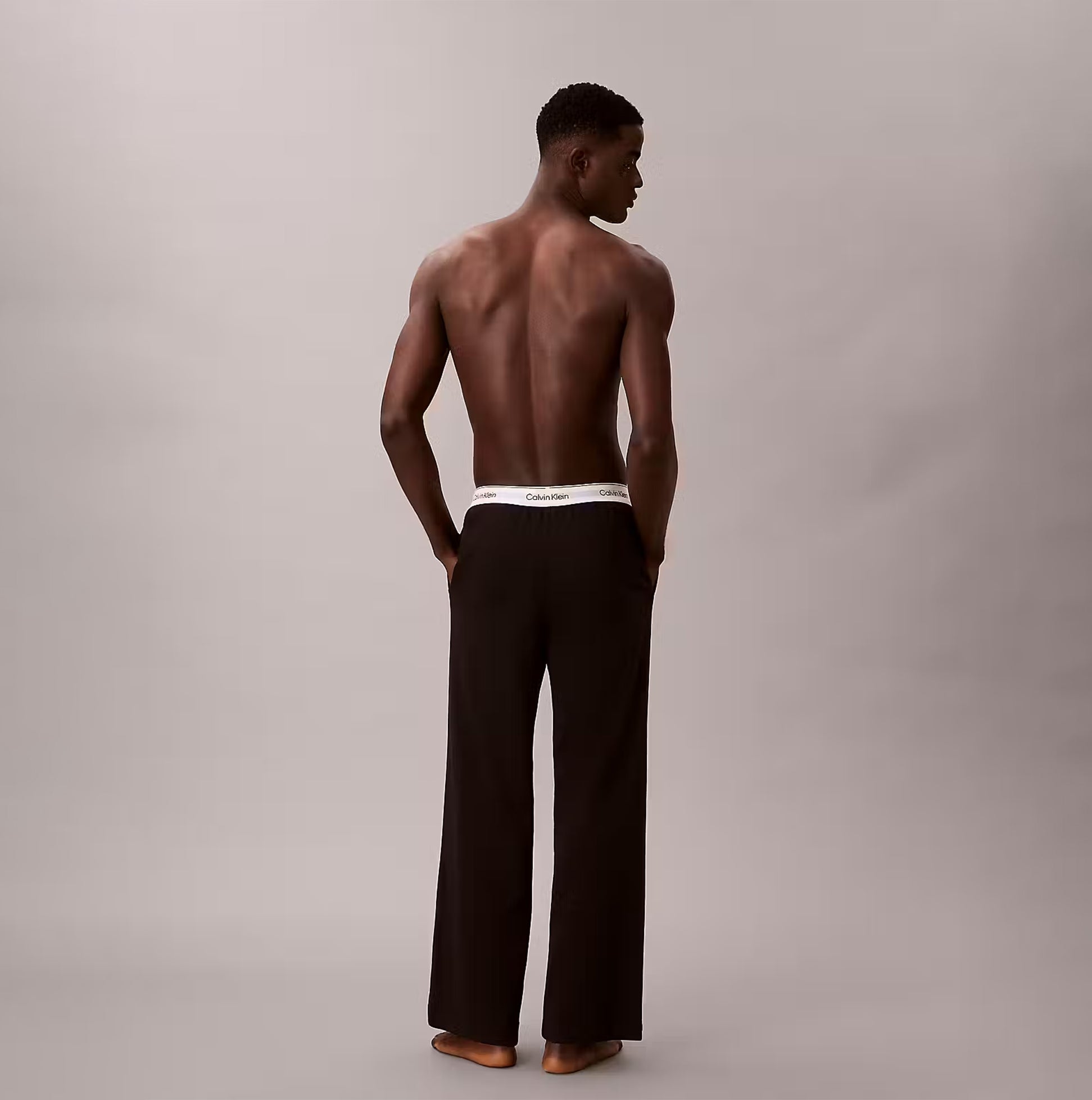 Calvin Klein LS TEE PANT SET Mens Black back view showing relaxed fit and waistband detail.