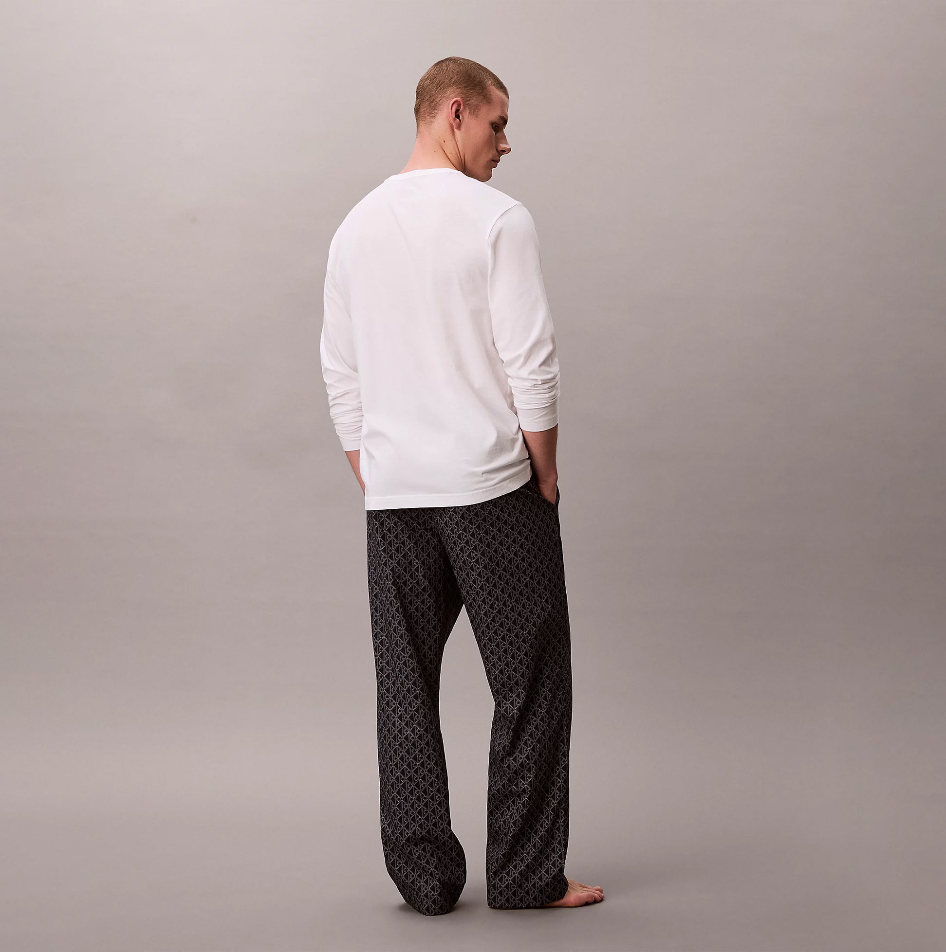 Calvin Klein LS TEE PANT SET Mens Multicoloured back view featuring long sleeve tee and patterned pants