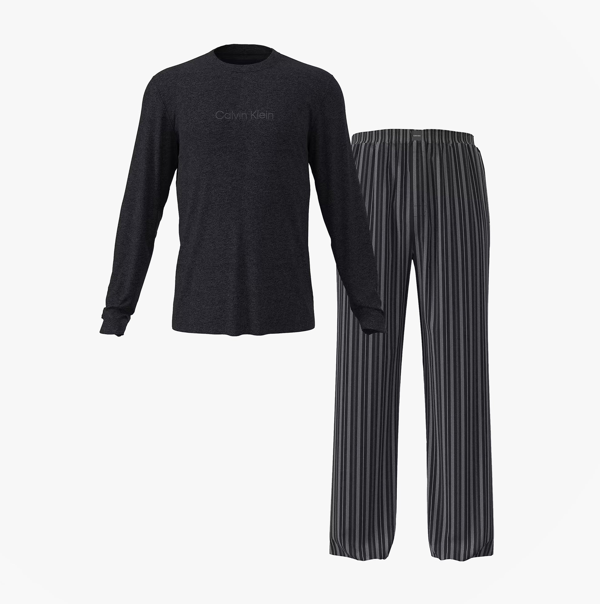 Calvin Klein LS TEE PANT SET Mens Multicoloured front view displaying long sleeve tee and striped pants.