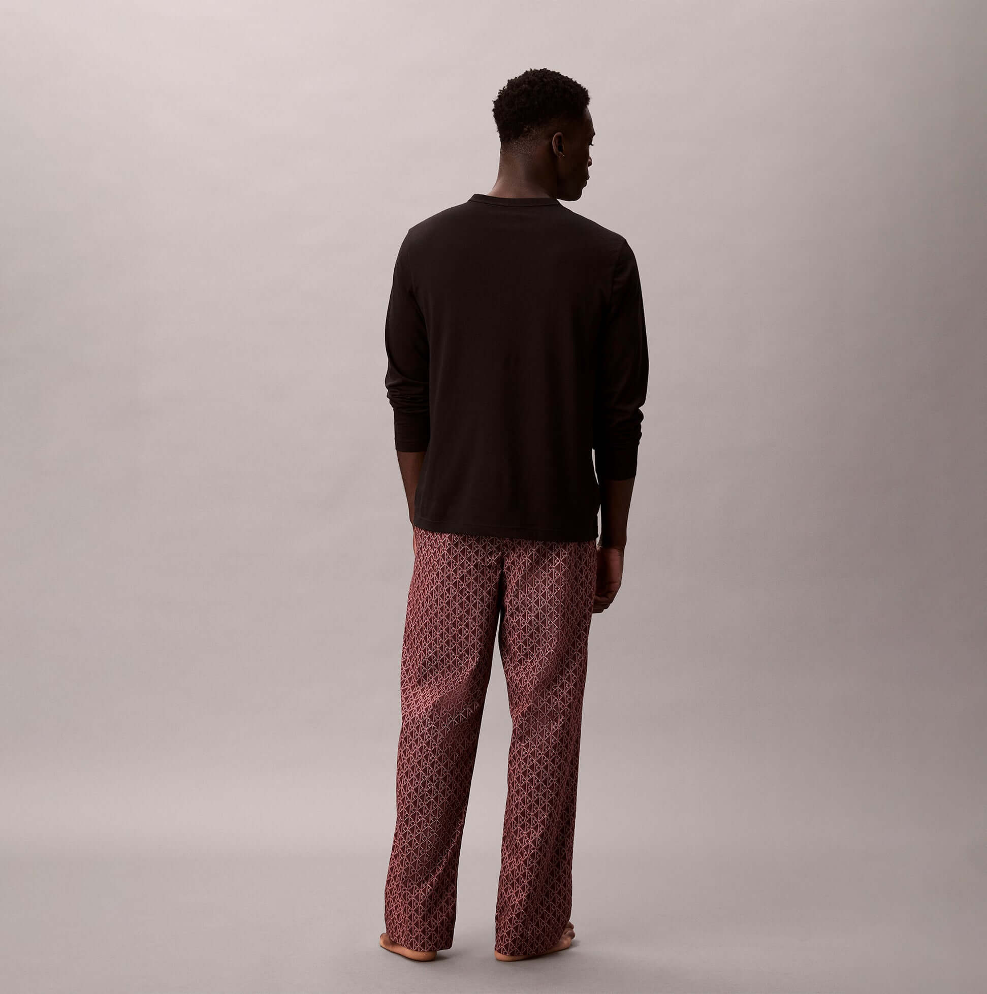 Calvin Klein LS TEE PANT SET Mens Multicoloured back view, showcasing the long sleeve tee and patterned pants.