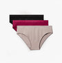 Calvin Klein BIKINI 3 PACK Womens Bikini Multicoloured, front view of three bikinis in black, burgundy, and taupe.