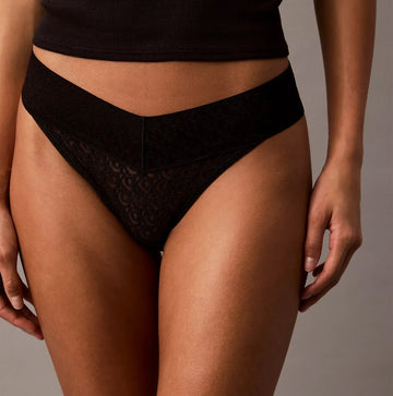 Calvin Klein THONG Womens Icon Logo Lace Molten Black