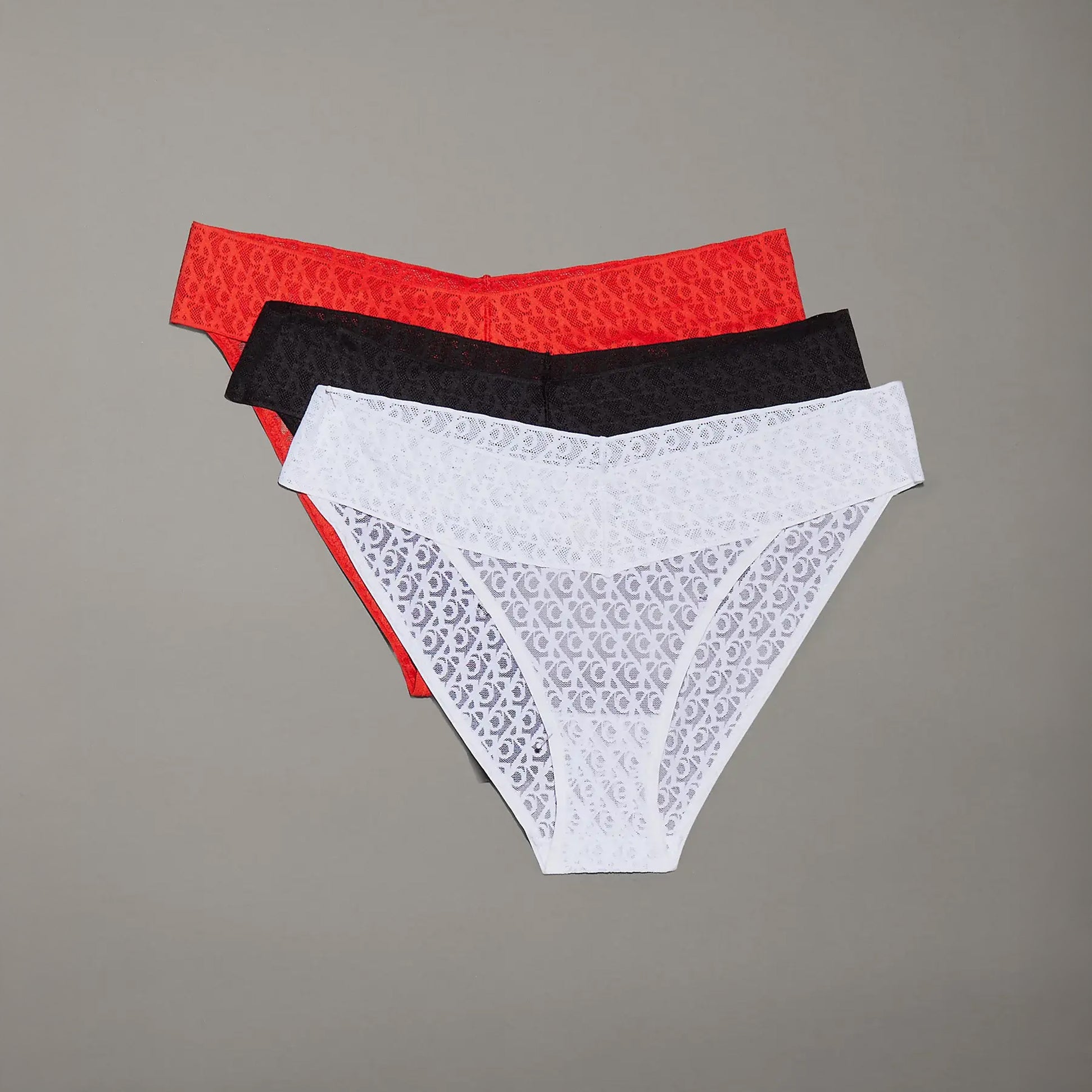 Calvin Klein ICON LOGO LACE 3 Pack Womens Bikini Briefs Black/White/Molten