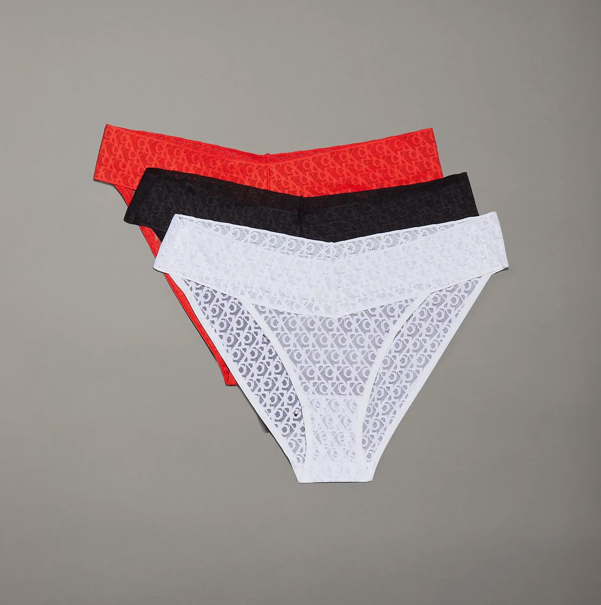 Calvin Klein ICON LOGO LACE 3 Pack Womens Bikini Briefs Black/White/Molten