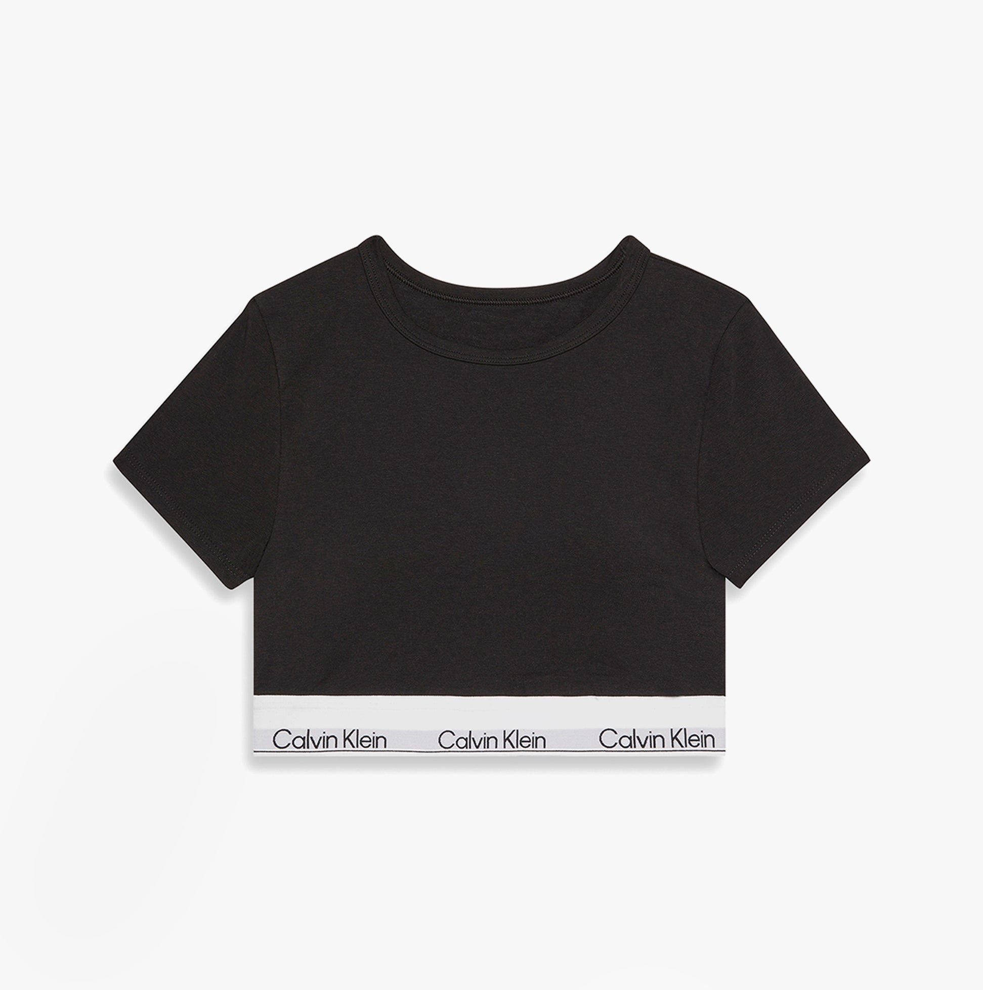 Calvin Klein T-SHIRT BRALETTE Womens Black back view showing cropped design and logo waistband.