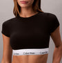 Calvin Klein T-SHIRT BRALETTE Womens Black front view showcasing the soft fabric and signature logo band.