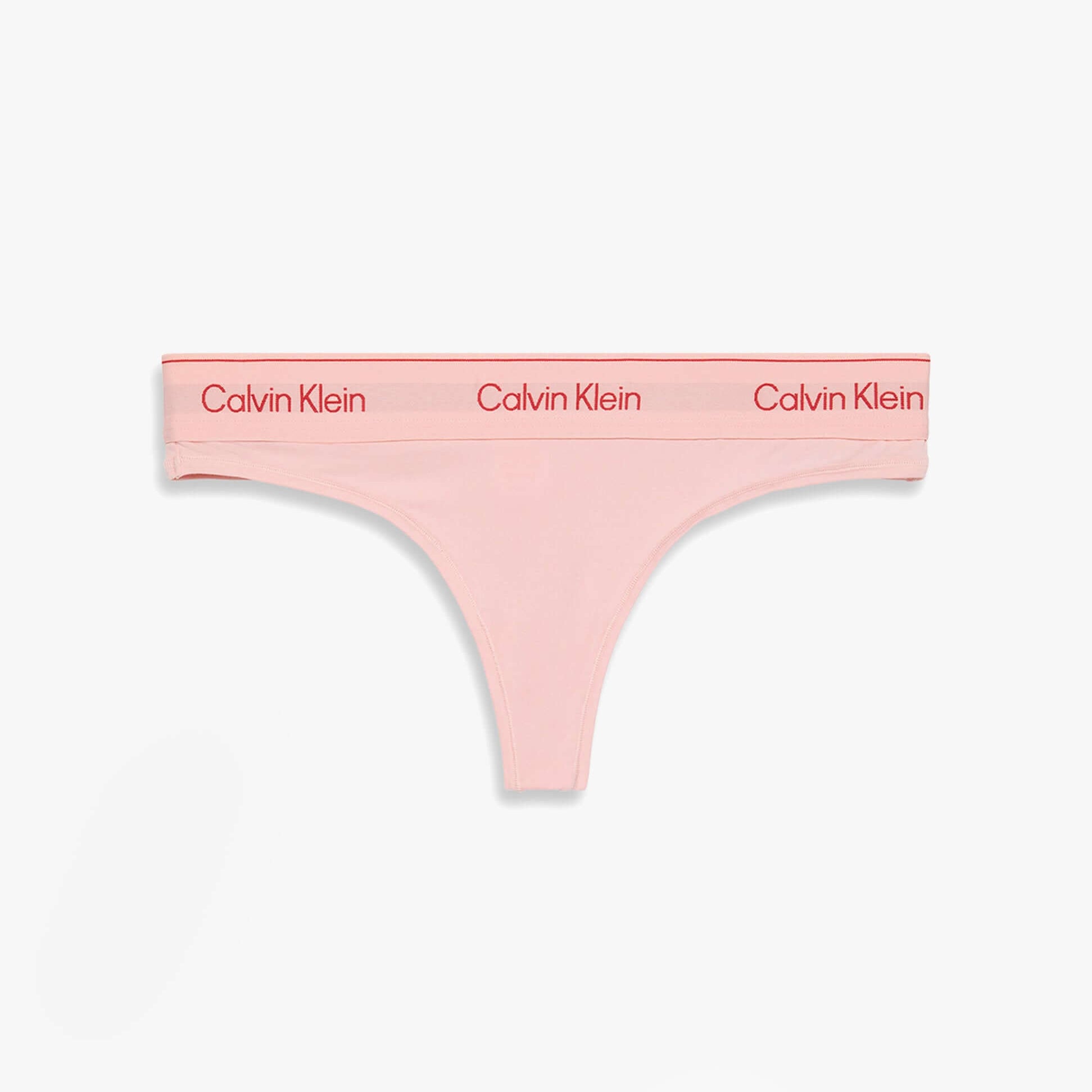 Calvin Klein Icon Cotton Modal Womens Thong Pink front view showcasing soft pink color and Calvin Klein logo waistband.
