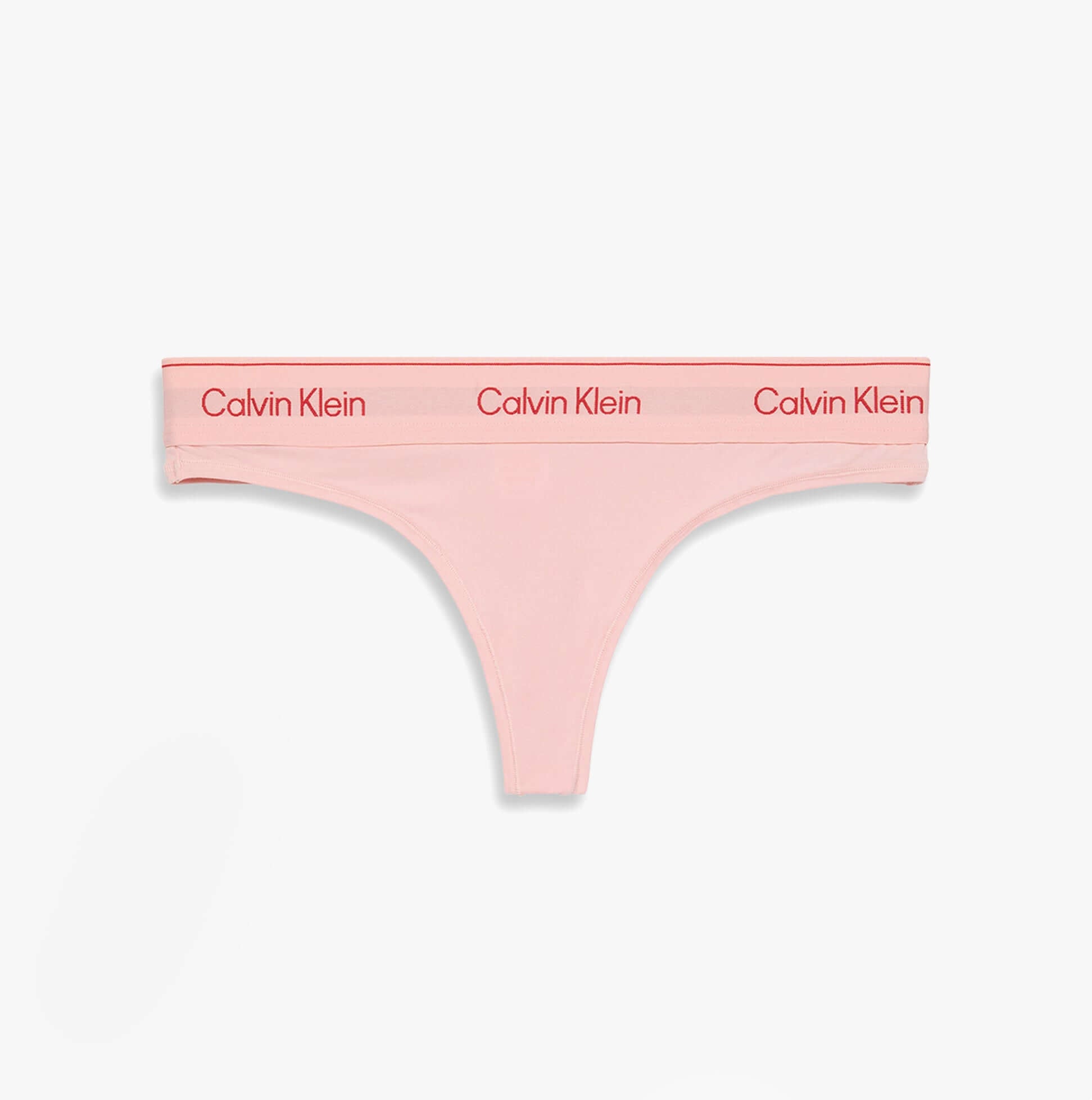 Calvin Klein Icon Cotton Modal Womens Thong Pink front view showcasing soft pink color and Calvin Klein logo waistband.