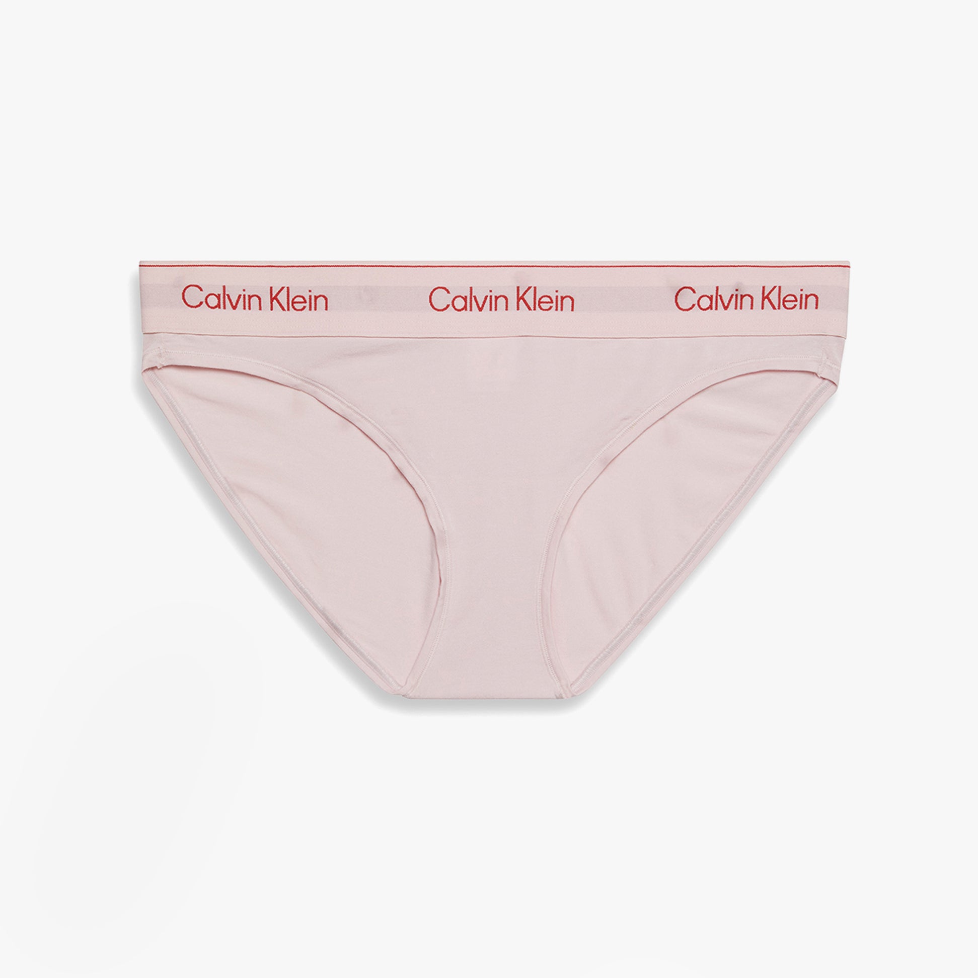 Calvin Klein Icon Cotton Modal Womens Bikini Brief Pink front view showcasing soft pink fabric and logo waistband.