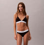 Calvin Klein Icon Cotton Modal Womens Bikini Briefs Black side view on model showcasing soft fabric and elastic waistband.