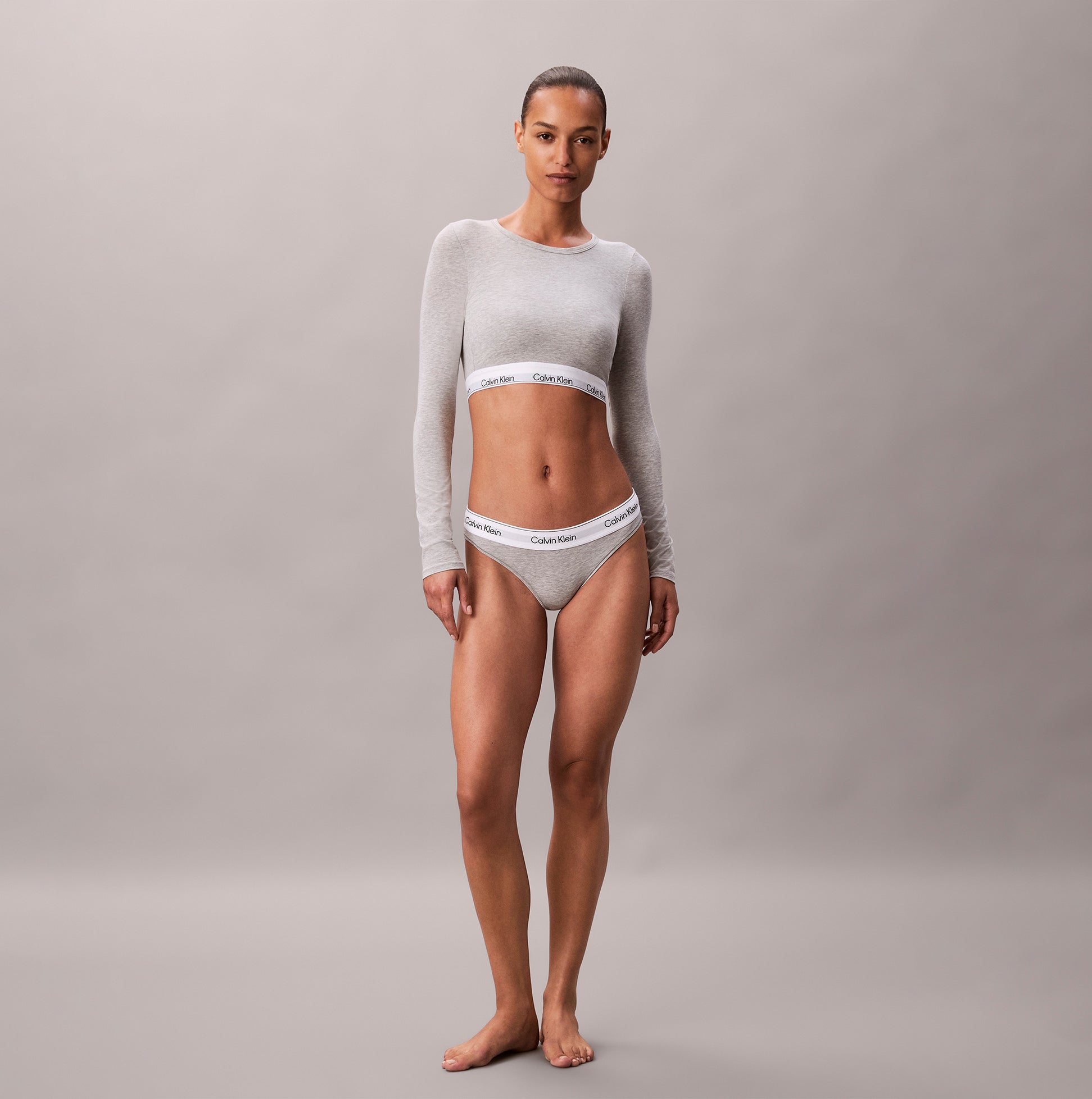 Calvin Klein Icon Cotton Modal Womens Long Sleeve T-shirt Bralette Grey