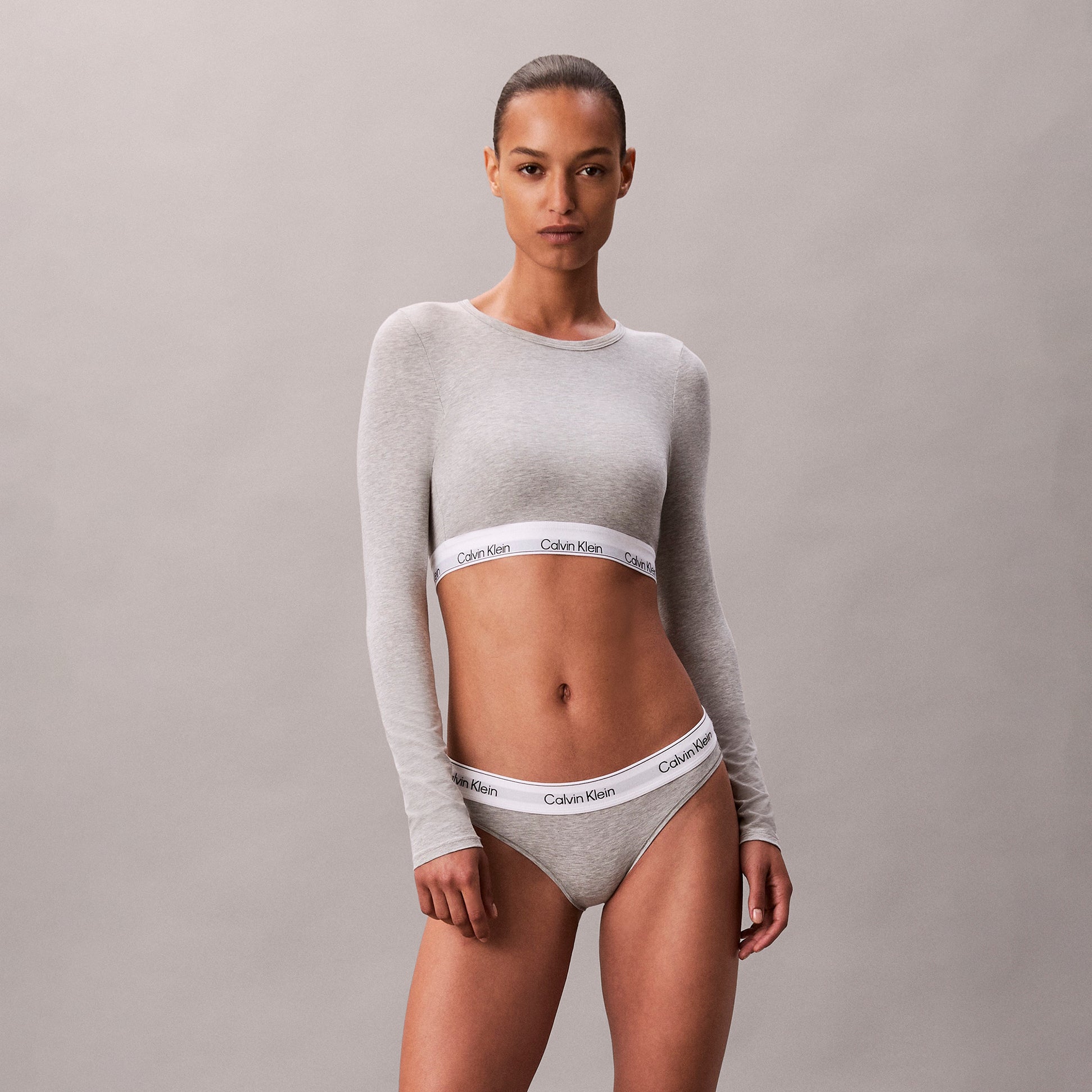 Calvin Klein Icon Cotton Modal Womens Long Sleeve T-shirt Bralette Grey