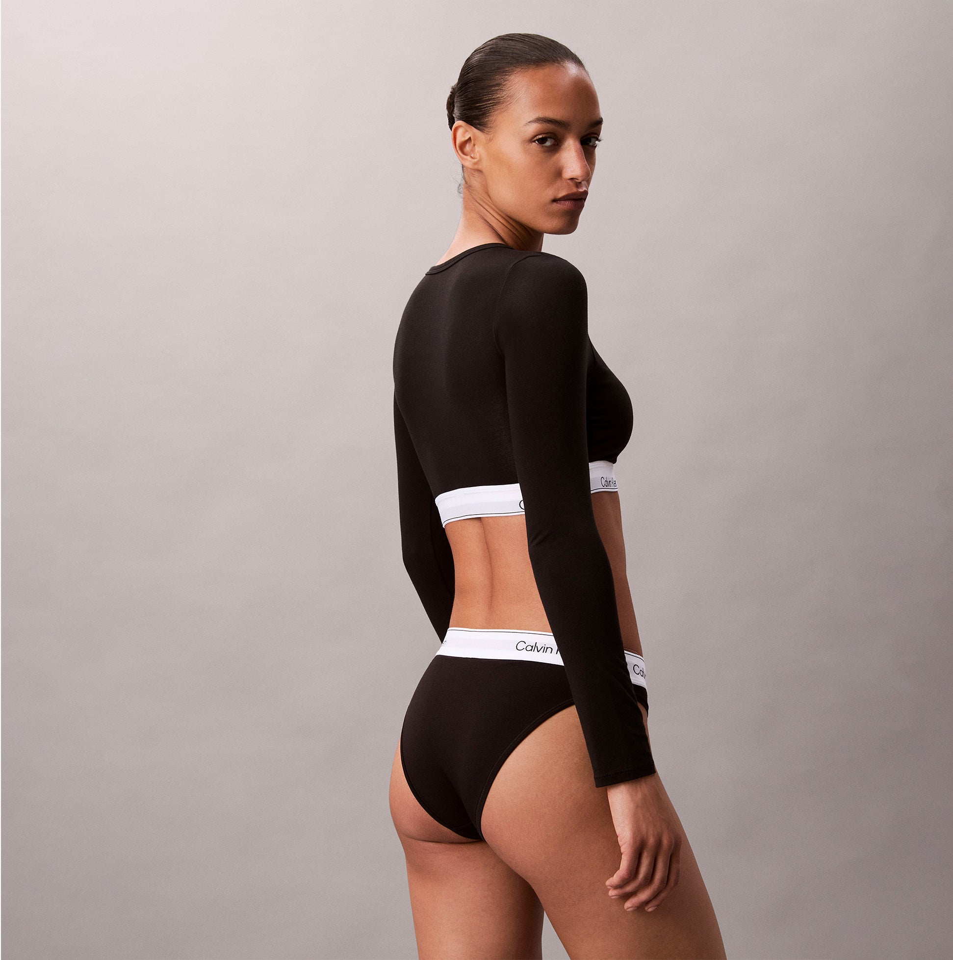 Calvin Klein Icon Cotton Modal Womens Long Sleeve T-shirt Bralette Black