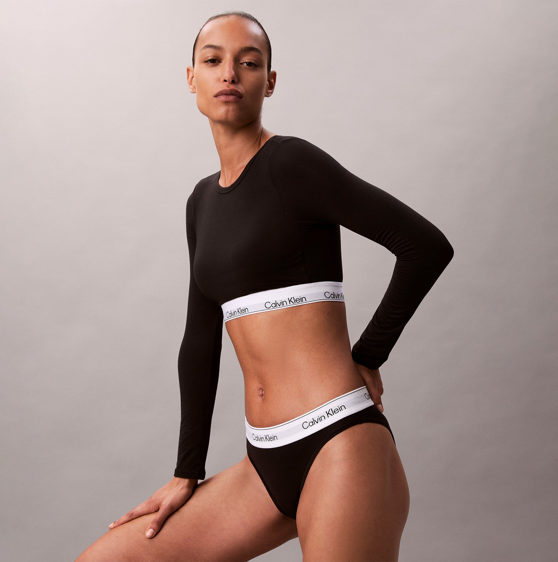 Calvin Klein Icon Cotton Modal Womens Long Sleeve T-shirt Bralette Black