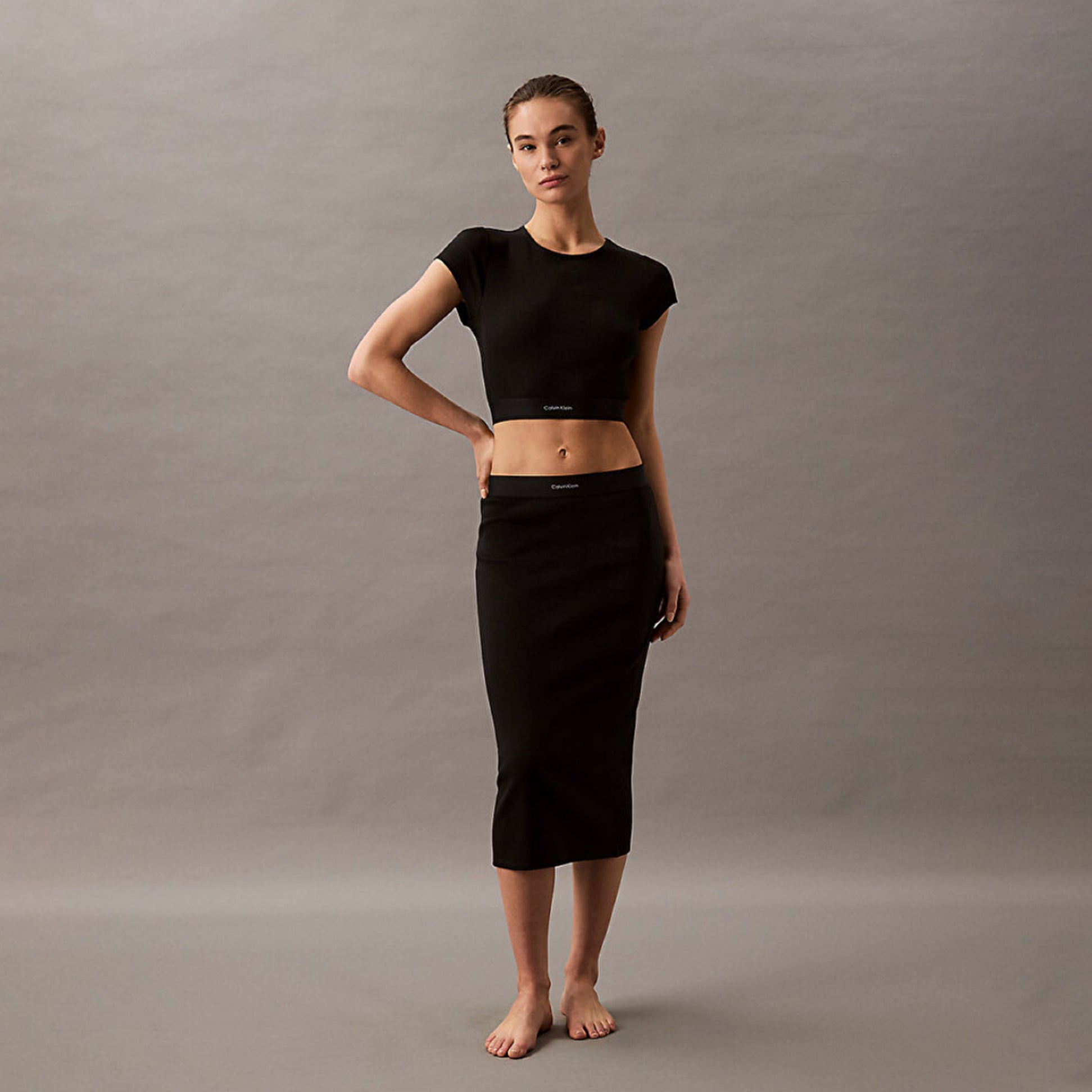 Calvin Klein COTTON STRETCH RIB Womens Crop Top Black