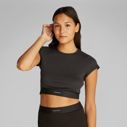 Calvin Klein COTTON STRETCH RIB Womens Crop Top Black