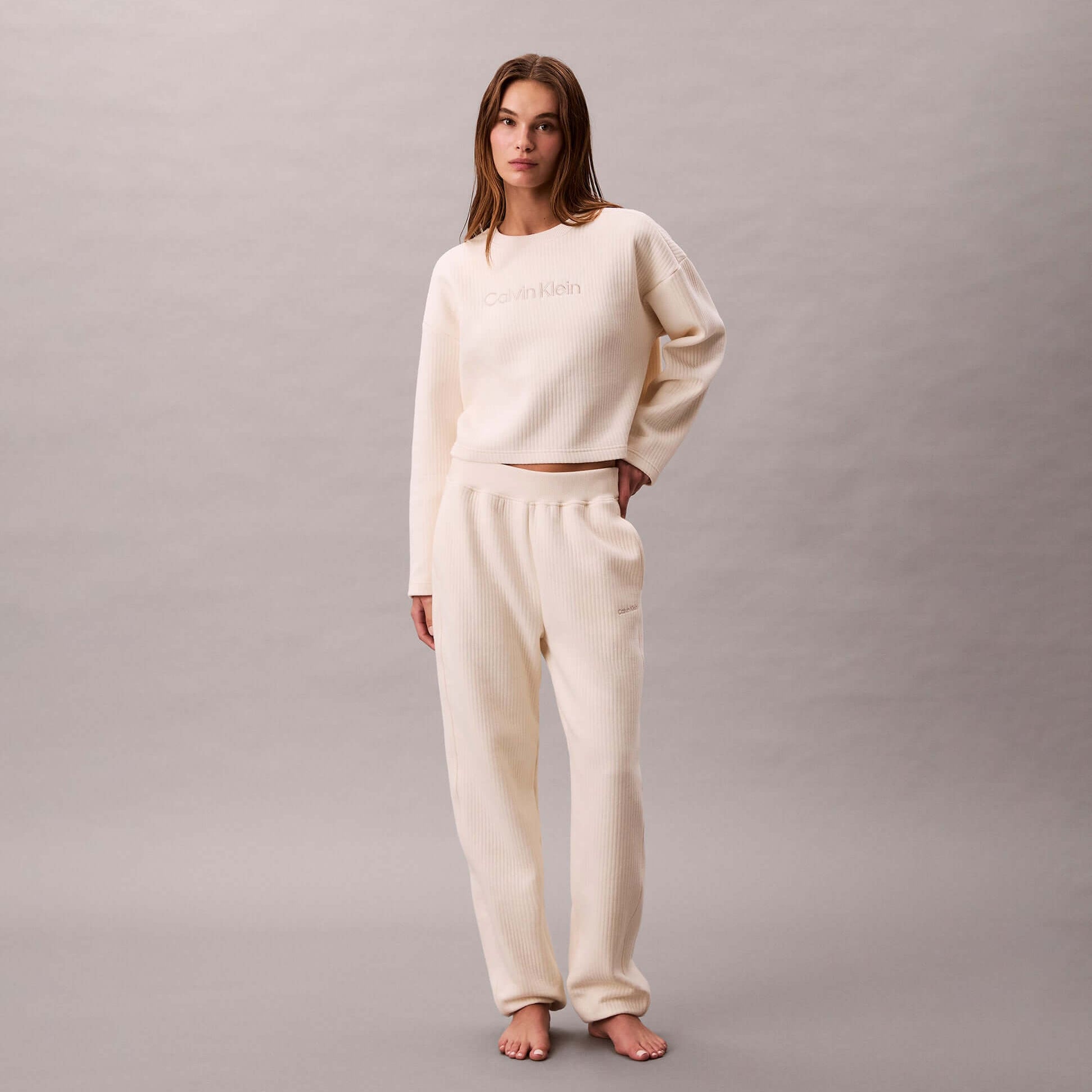 Calvin Klein LS QUILTED SWTSHIRT Womens Sweatshirts Ivory