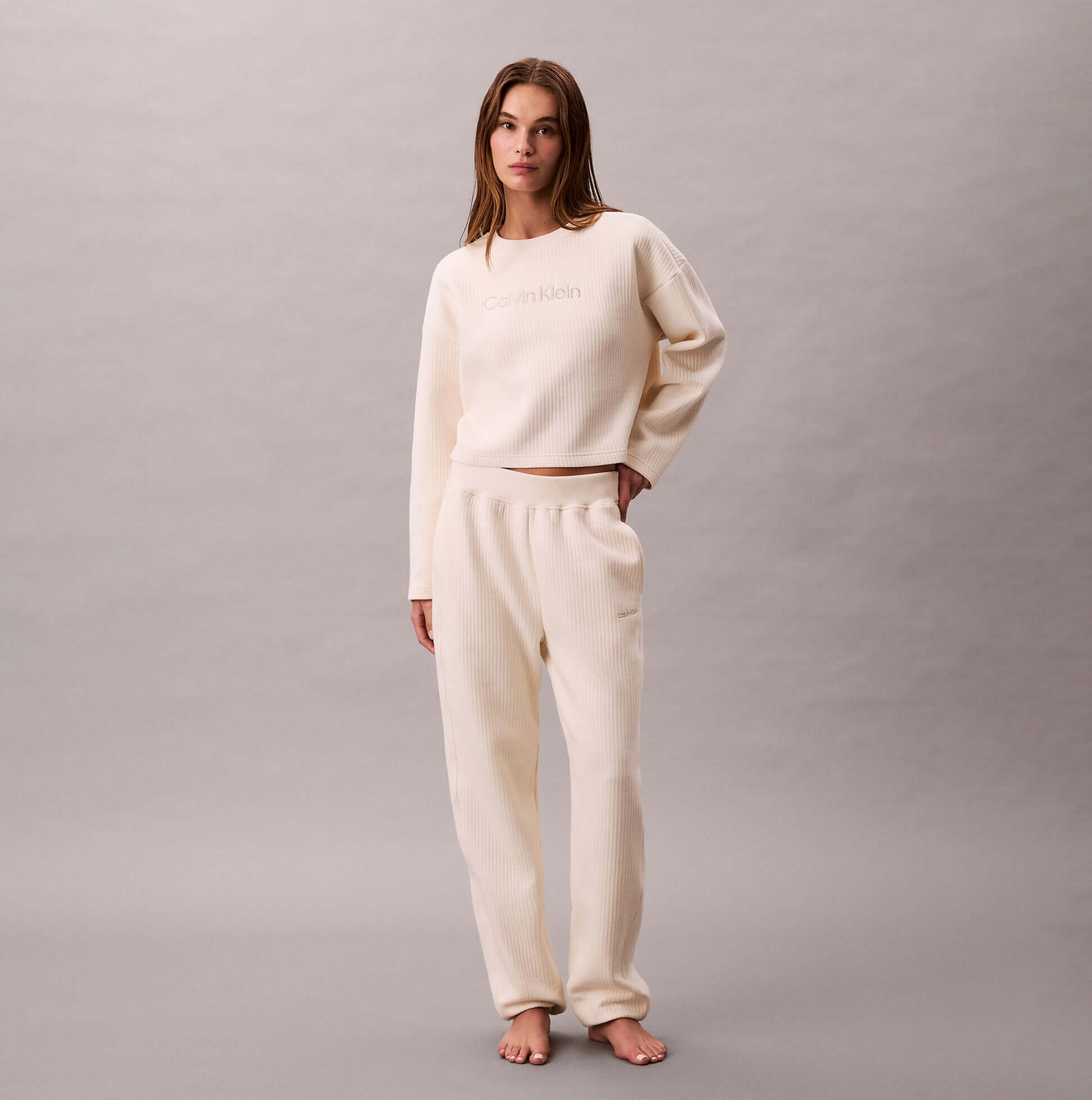 Calvin Klein LS QUILTED SWTSHIRT Womens Sweatshirts Ivory