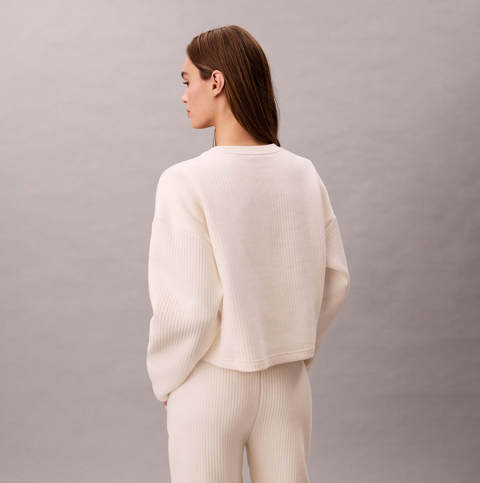 Calvin Klein LS QUILTED SWTSHIRT Womens Sweatshirts Ivory