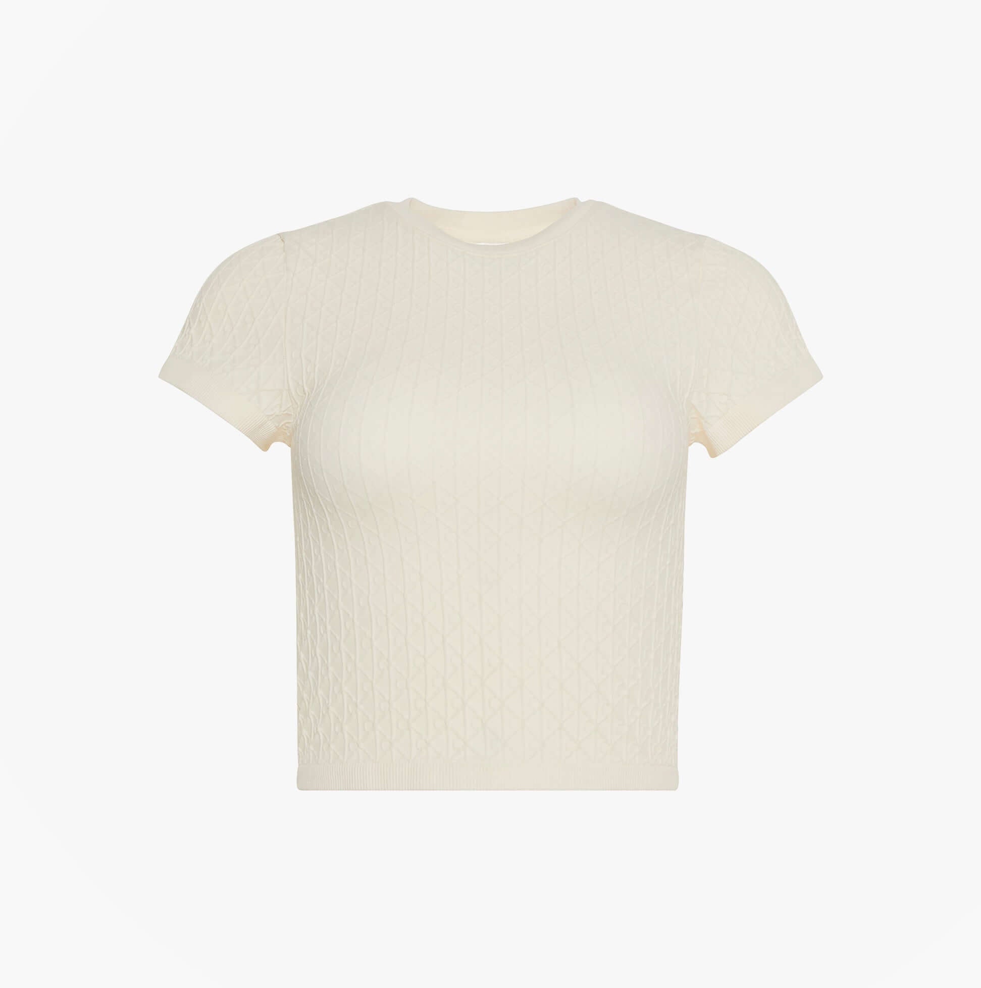 Calvin Klein SEAMLESS TEE Womens Printed CK Knit T-Shirt Ivory