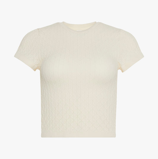 Calvin Klein SEAMLESS TEE Womens Printed CK Knit T-Shirt Ivory