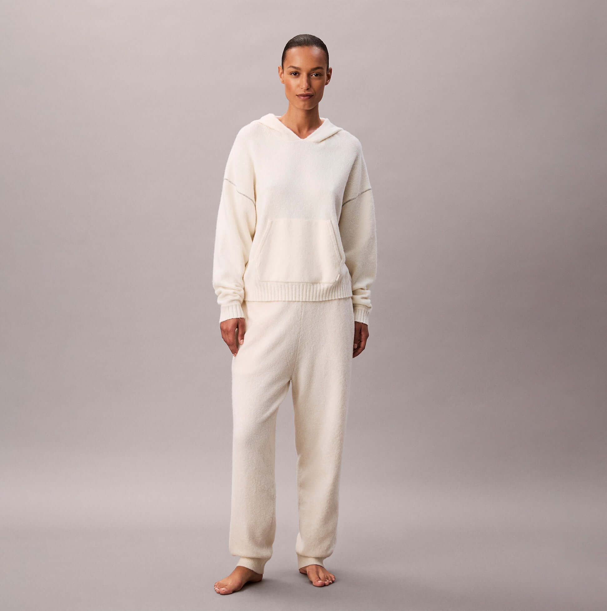 Calvin Klein PLUSH HOODIE. Womens Ivory