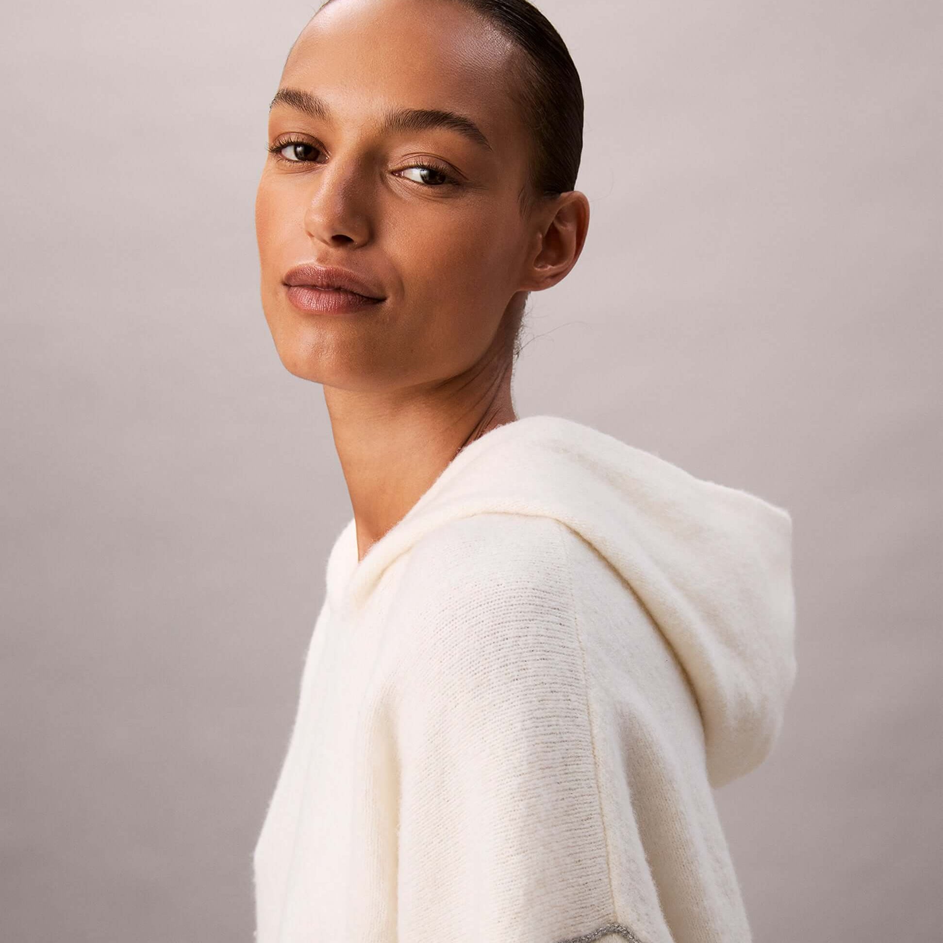 Calvin Klein PLUSH HOODIE. Womens Ivory