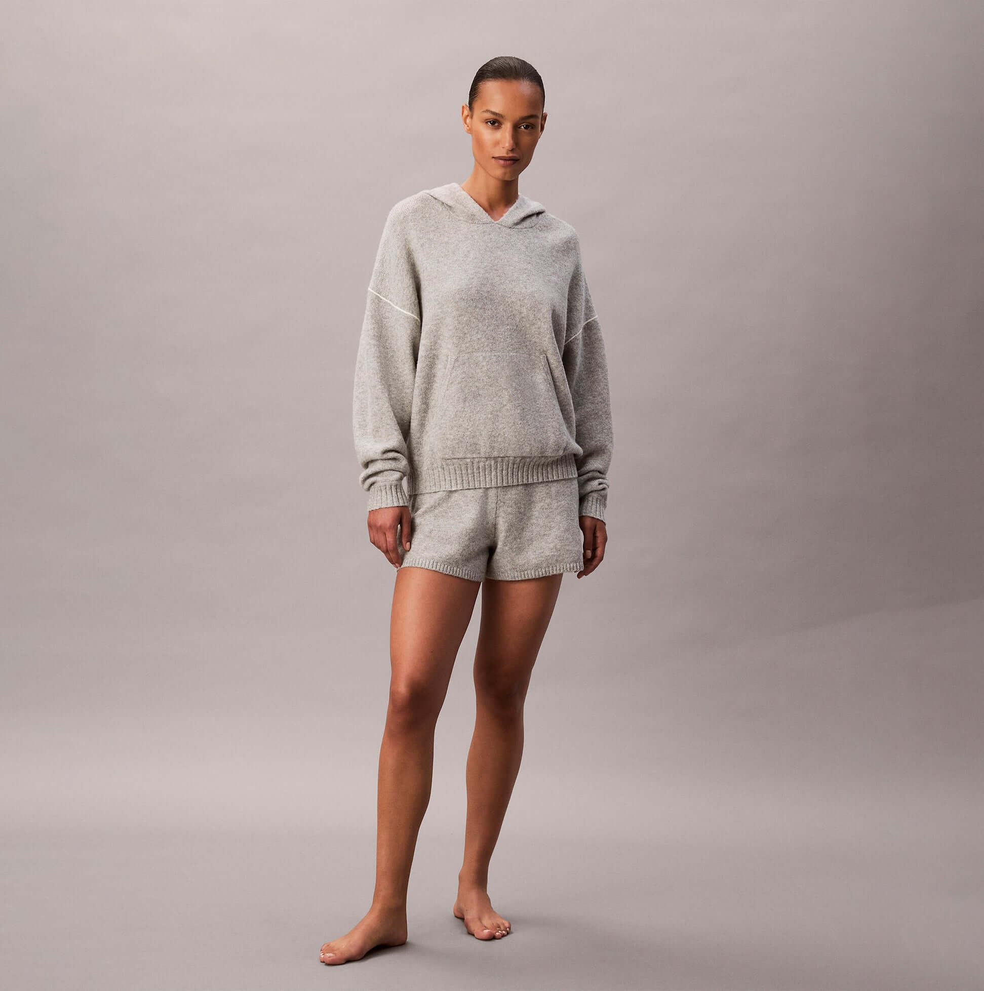 Calvin Klein PLUSH HOODIE. Womens Hoodies Grey Heather