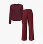 Calvin Klein LS TEE FLANNEL PANT Womens Pant Set Red front view showcasing a long sleeve tee and wide-leg pants.