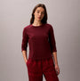 Calvin Klein LS TEE FLANNEL PANT Womens Pant Set Red front view featuring long sleeve tee and plaid pants.