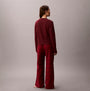 Calvin Klein LS TEE FLANNEL PANT Womens Pant Set Red back view showing long sleeve tee and flannel pants in checkered pattern.
